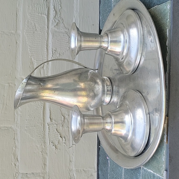 Pewter Tray, Pitcher And Candle Holders. Genuine Pewter From Holland - Picture 1 of 16
